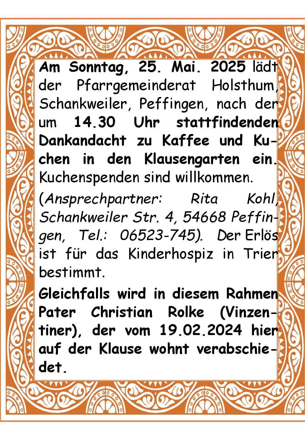 Anzeige Kaffee und Kuchen Mai 2025